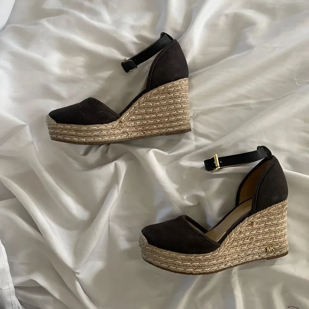 Michael Michael Kors Espadrilles Canvas and Leather Boho Wedges Size 6‎